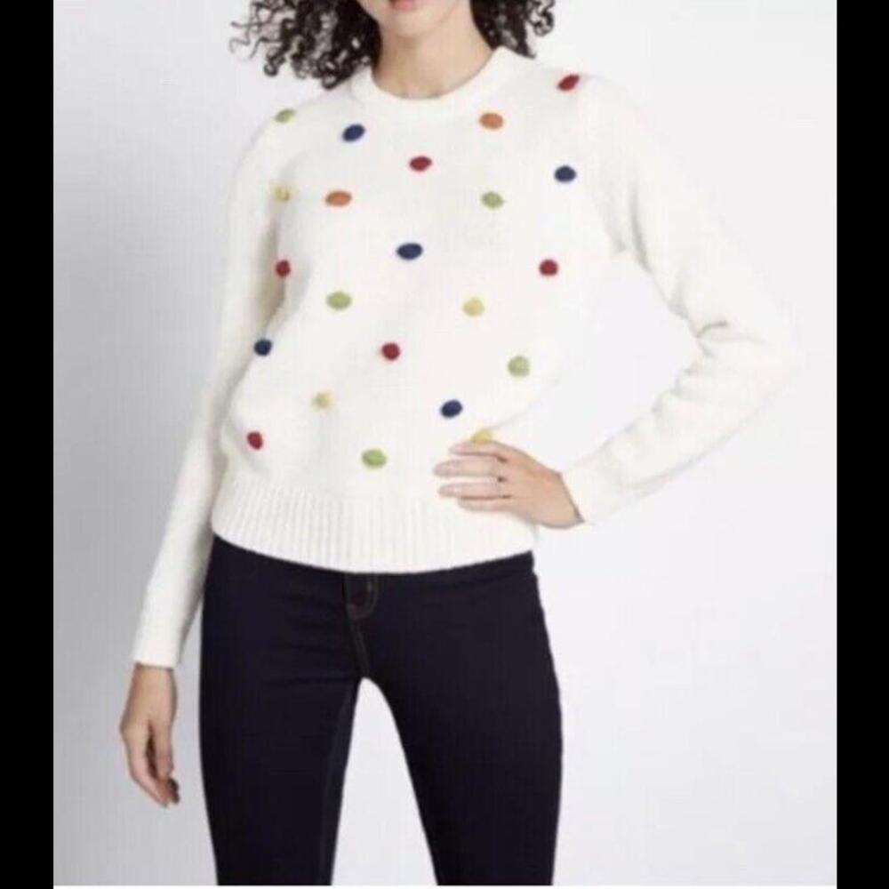 ModCloth Sweater Women’s Blowing Bubbles Pullover Long Sleeve Ivory Size 1X Pom